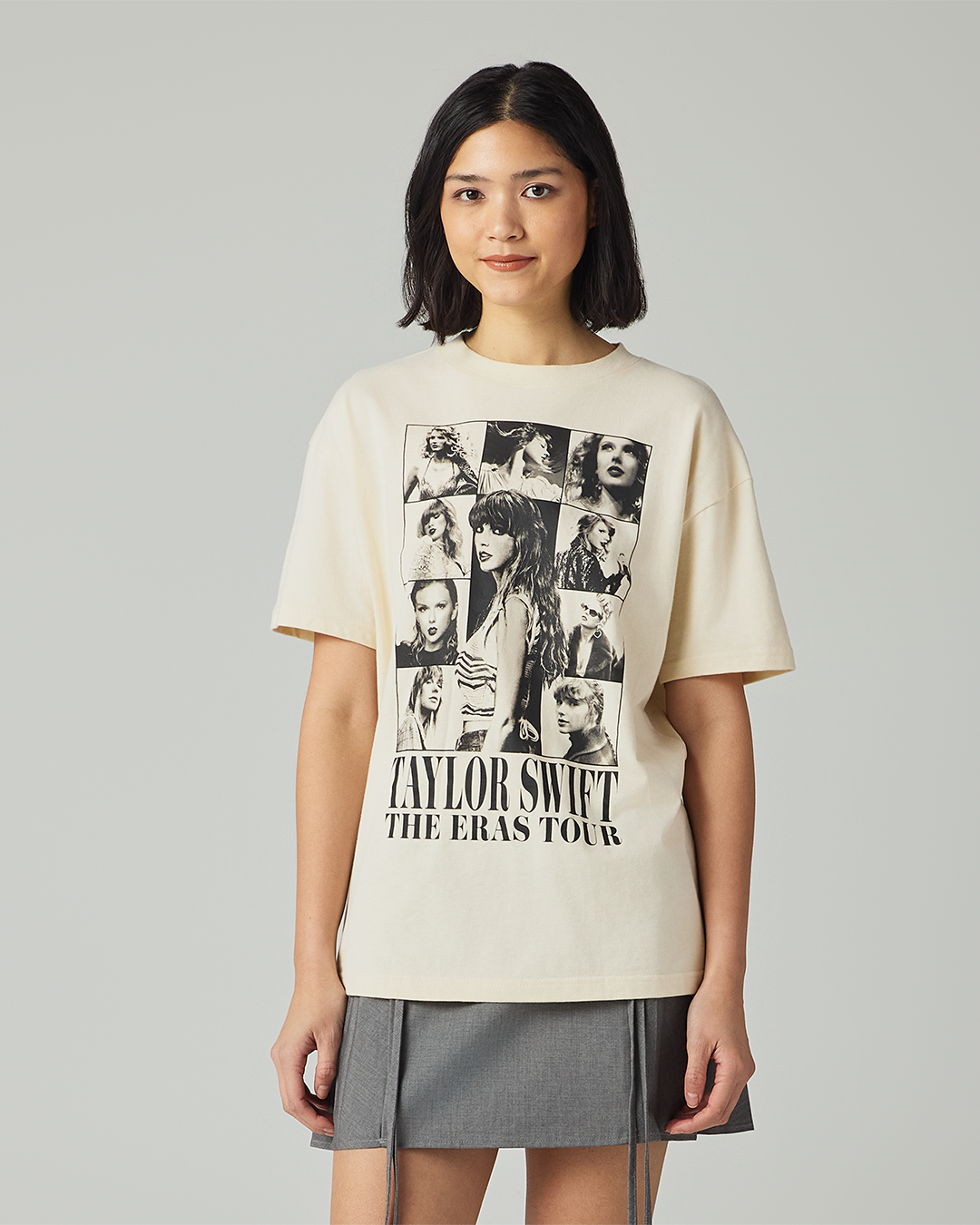 Taylor Swift | The Eras Tour Through LA Beige T-Shirt S size model close up