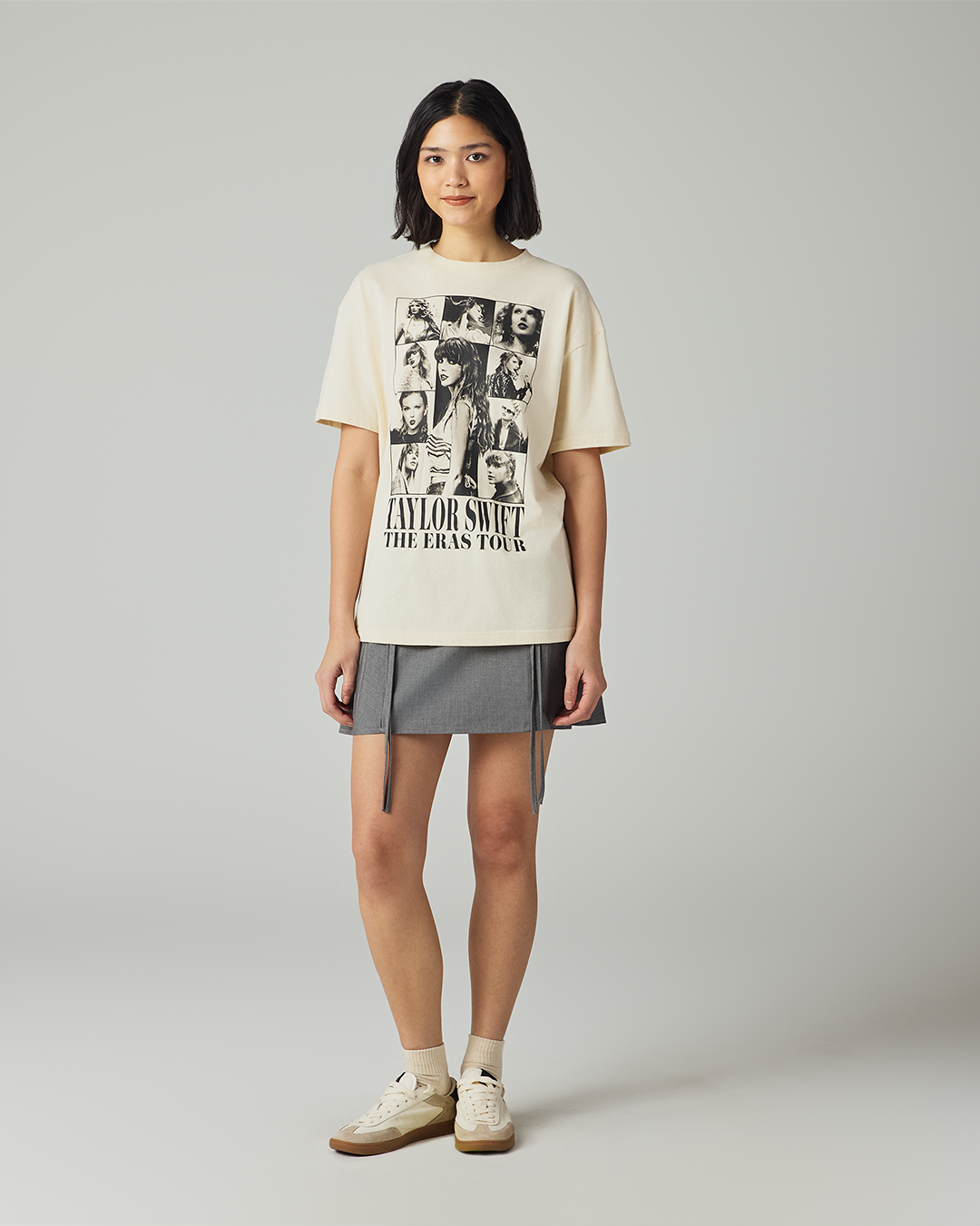 Taylor Swift | The Eras Tour Through LA Beige T-Shirt S size model full length