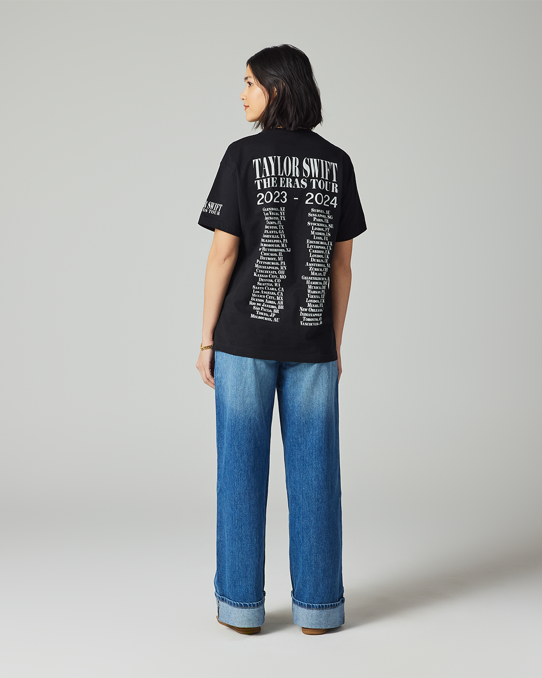 Taylor Swift | The Eras Tour Through Vancouver II Black T-Shirt S size model full length back
