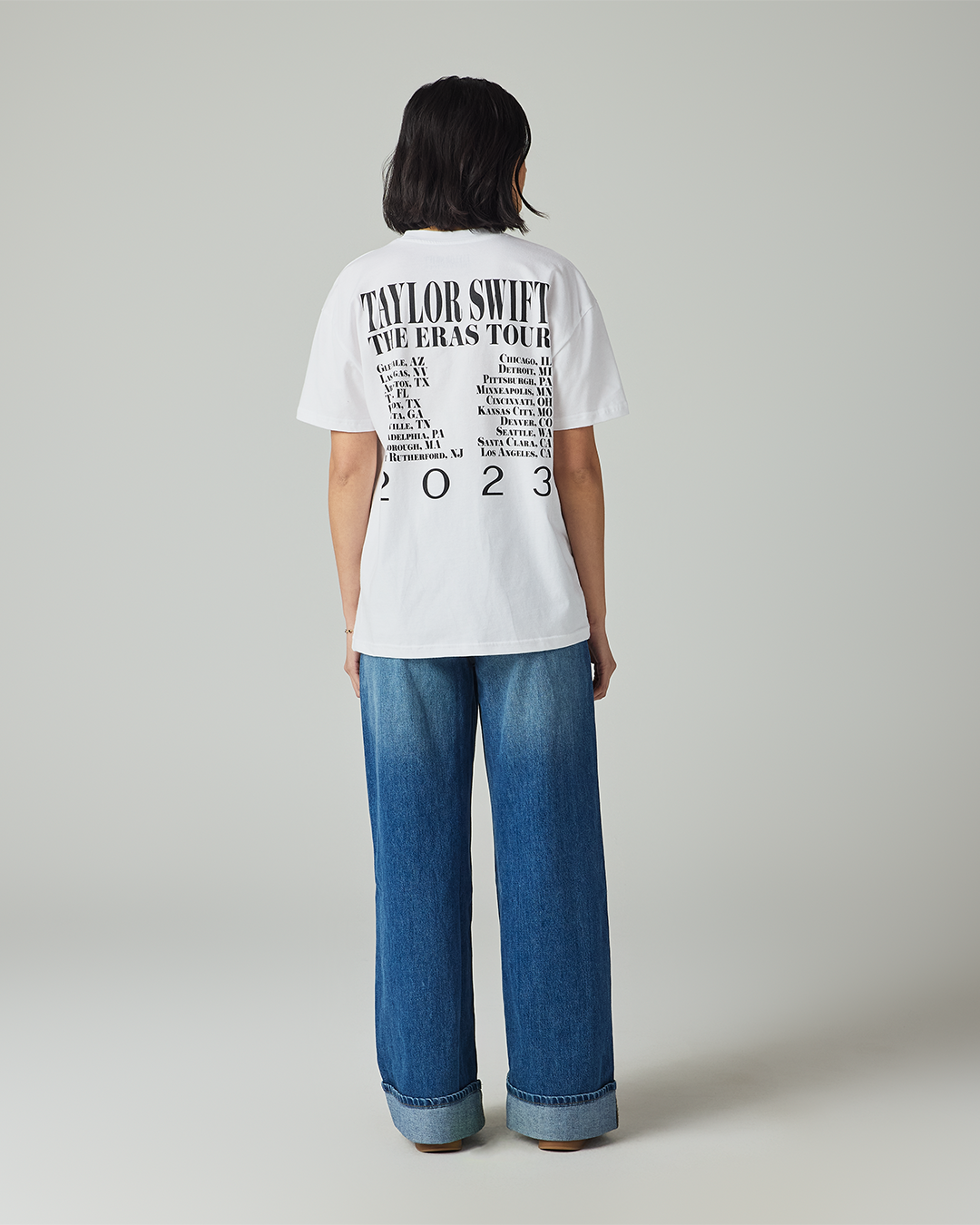 Taylor Swift | The Eras Tour Through LA White T-Shirt S model full length back
