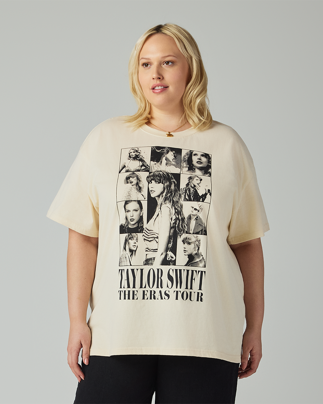 Taylor Swift | The Eras Tour Through LA Beige T-Shirt 2XL size model close up