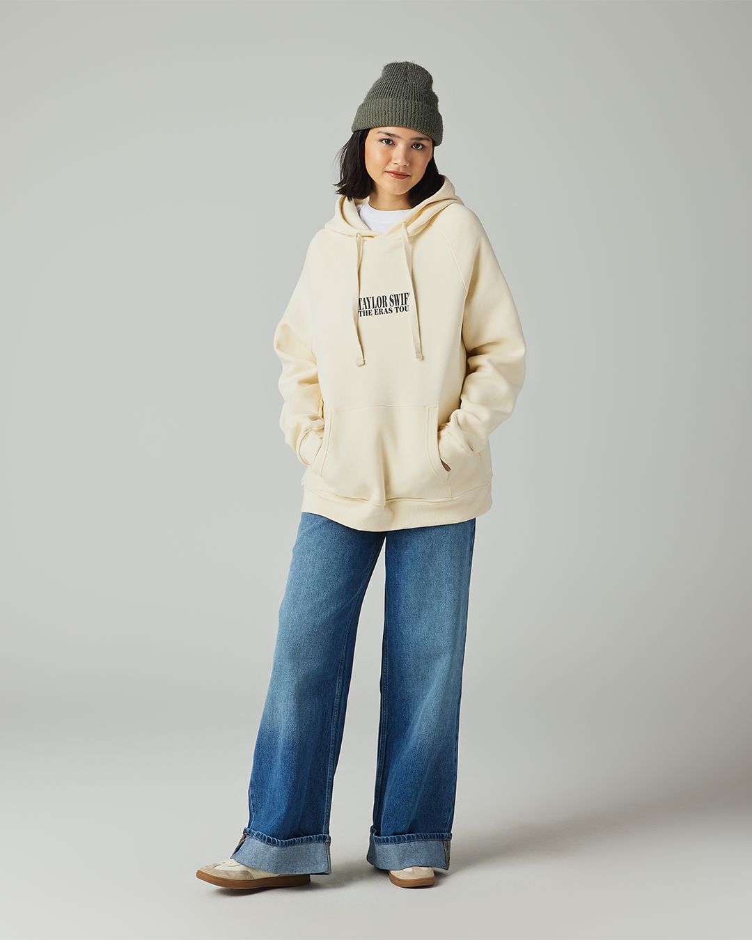 Taylor Swift | The Eras Tour I Beige Hoodie S model full length