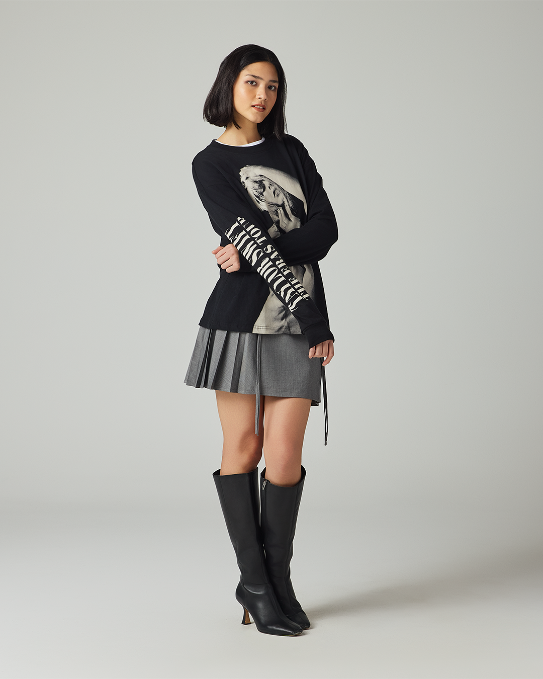 Taylor Swift | The Eras Tour Photo Long Sleeve T-Shirt S size model full length front
