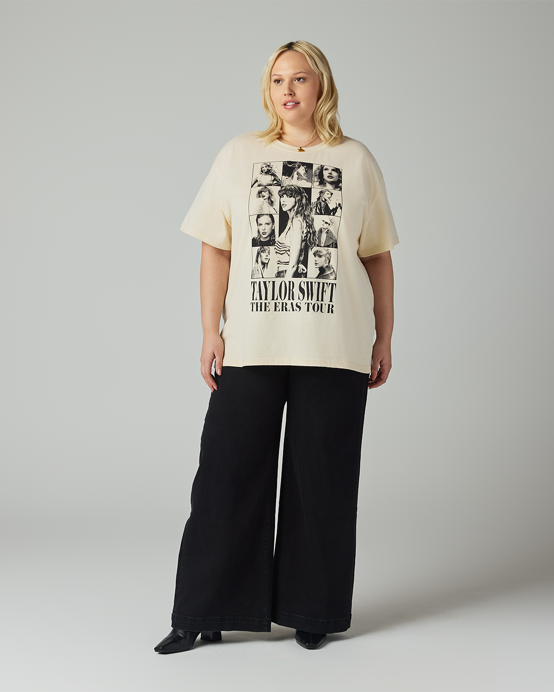 Taylor Swift | The Eras Tour Through LA Beige T-Shirt 2XL size model front full length