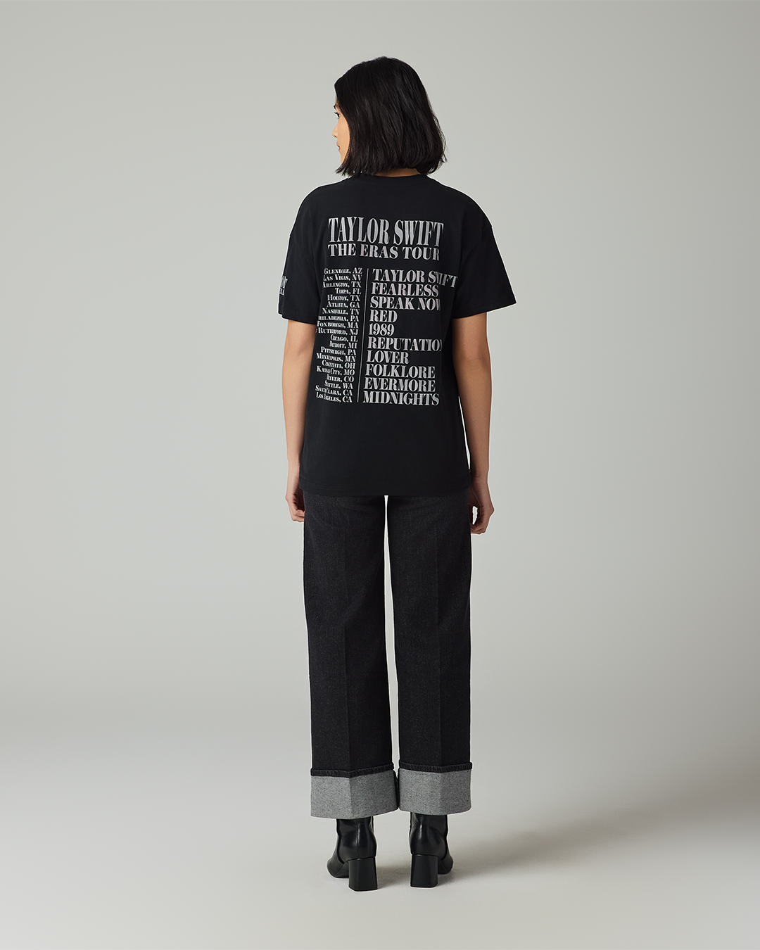 Taylor Swift | The Eras Tour Through LA Black T-Shirt S model full length back