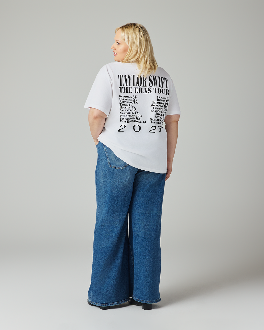 Taylor Swift | The Eras Tour Through LA White T-Shirt S model full length back