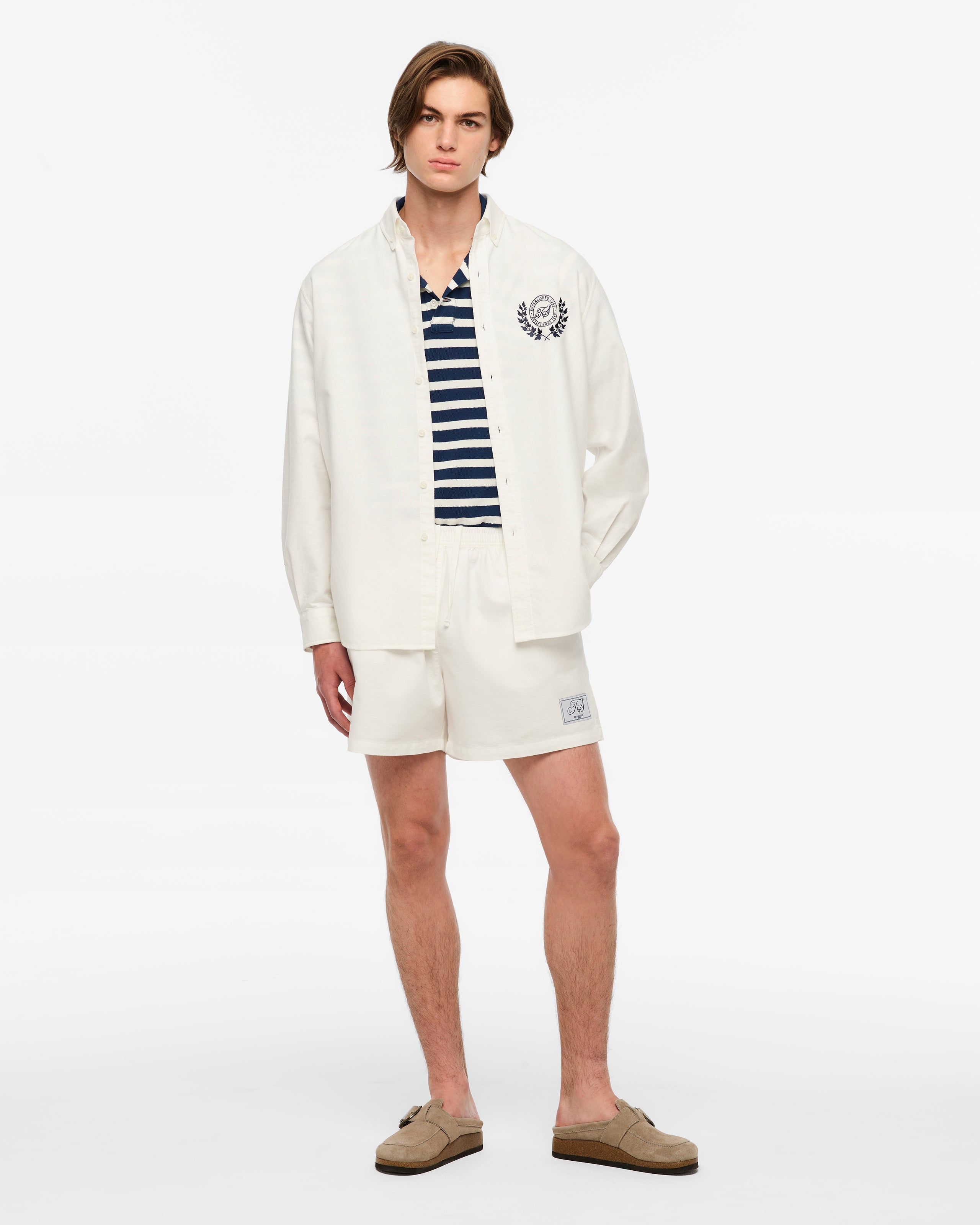 TS Crest White Oxford Shirt 2XL model full length