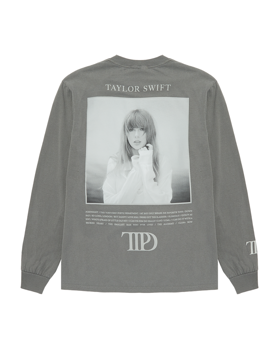 The Tortured Poets Department Gray Photo Long Sleeve T-Shirt back
