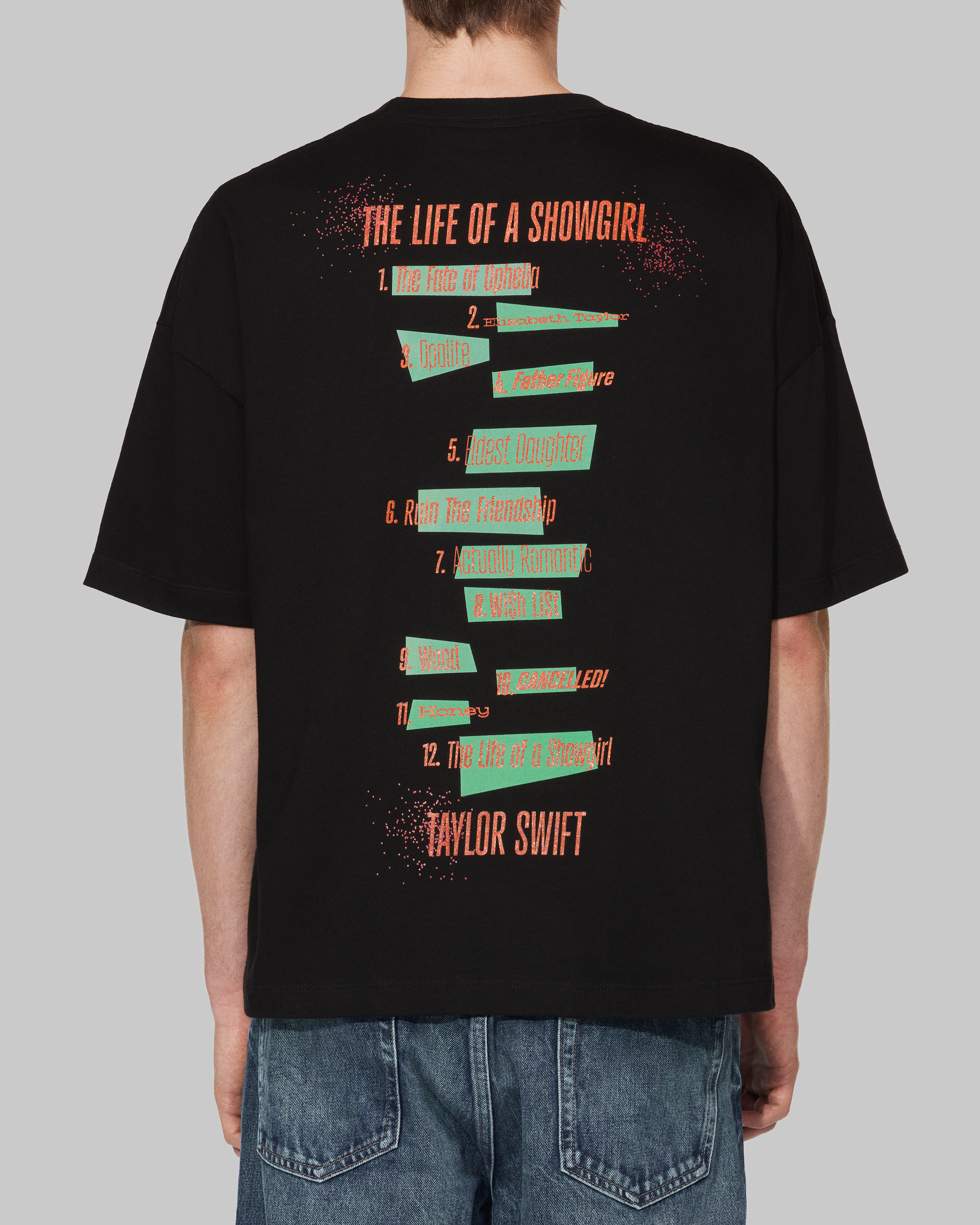 The Life of a Showgirl Album Cover T-Shirt Model Back
