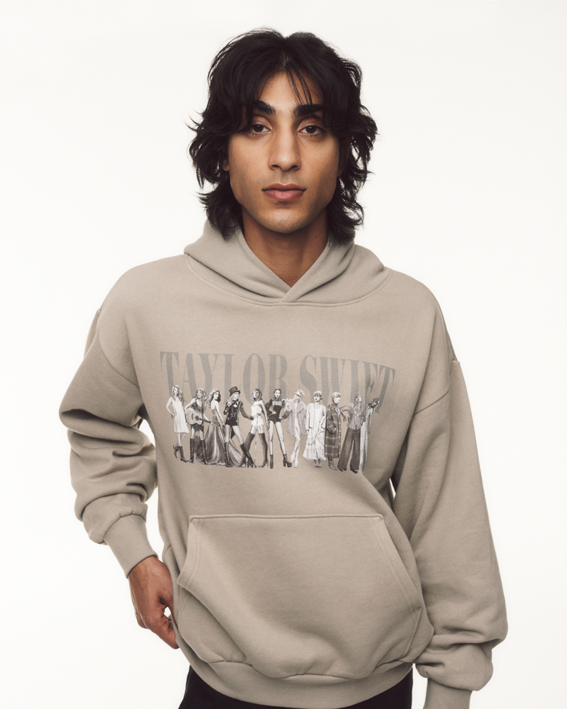 TTPD Eras Beige Hoodie Male Model