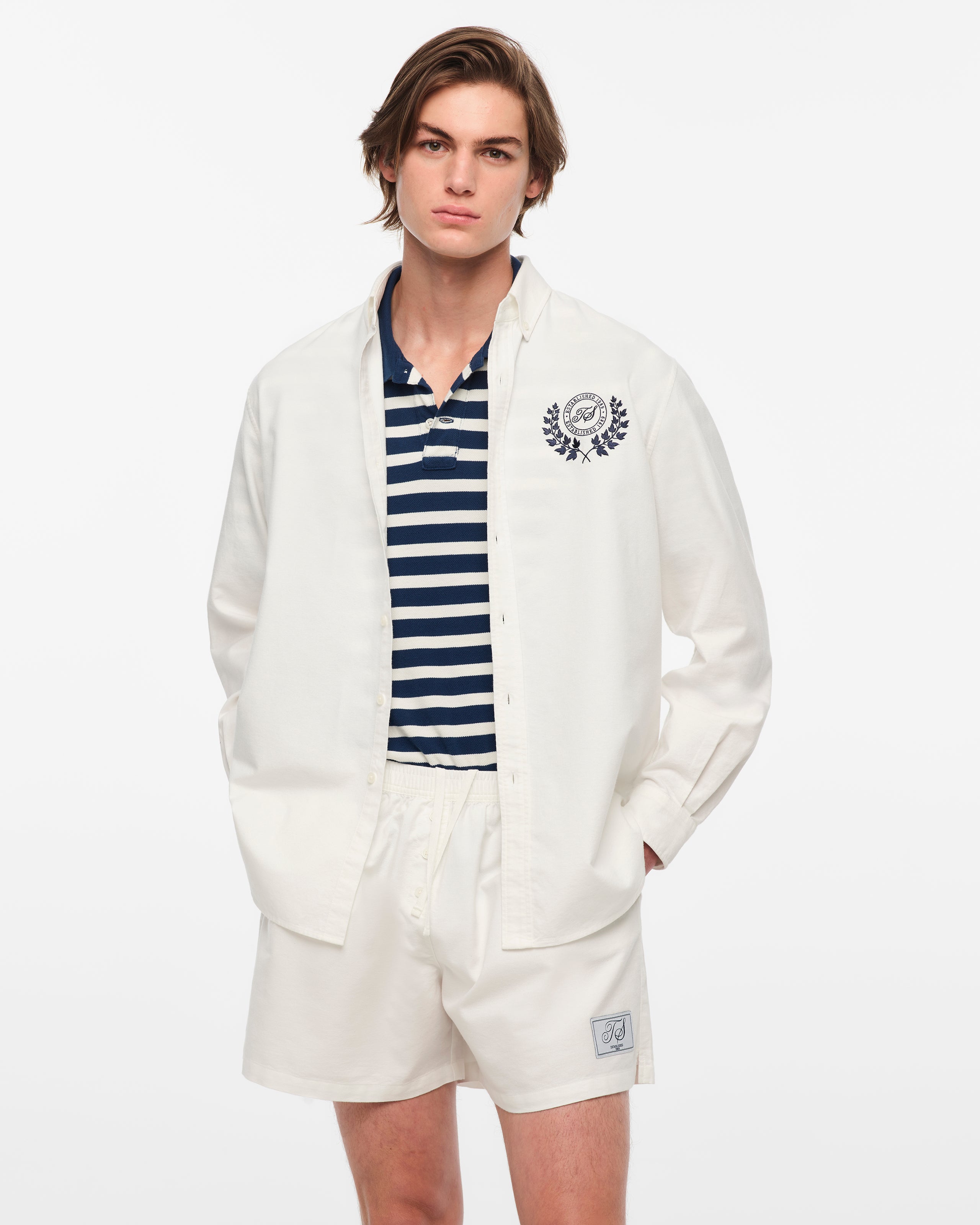 TS Crest White Oxford Shirt 2XL model close up