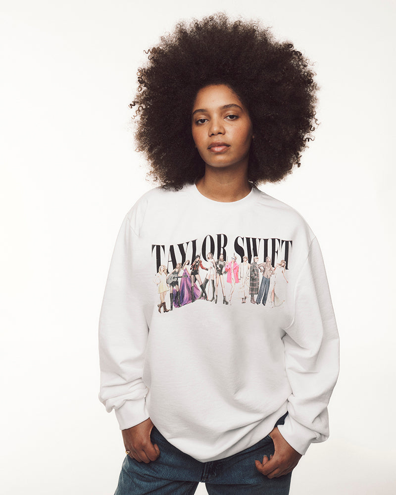 TTPD Eras White Crewneck Female Model 2 Close-Up