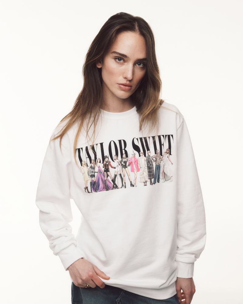 TTPD Eras White Crewneck Female Model Close-Up