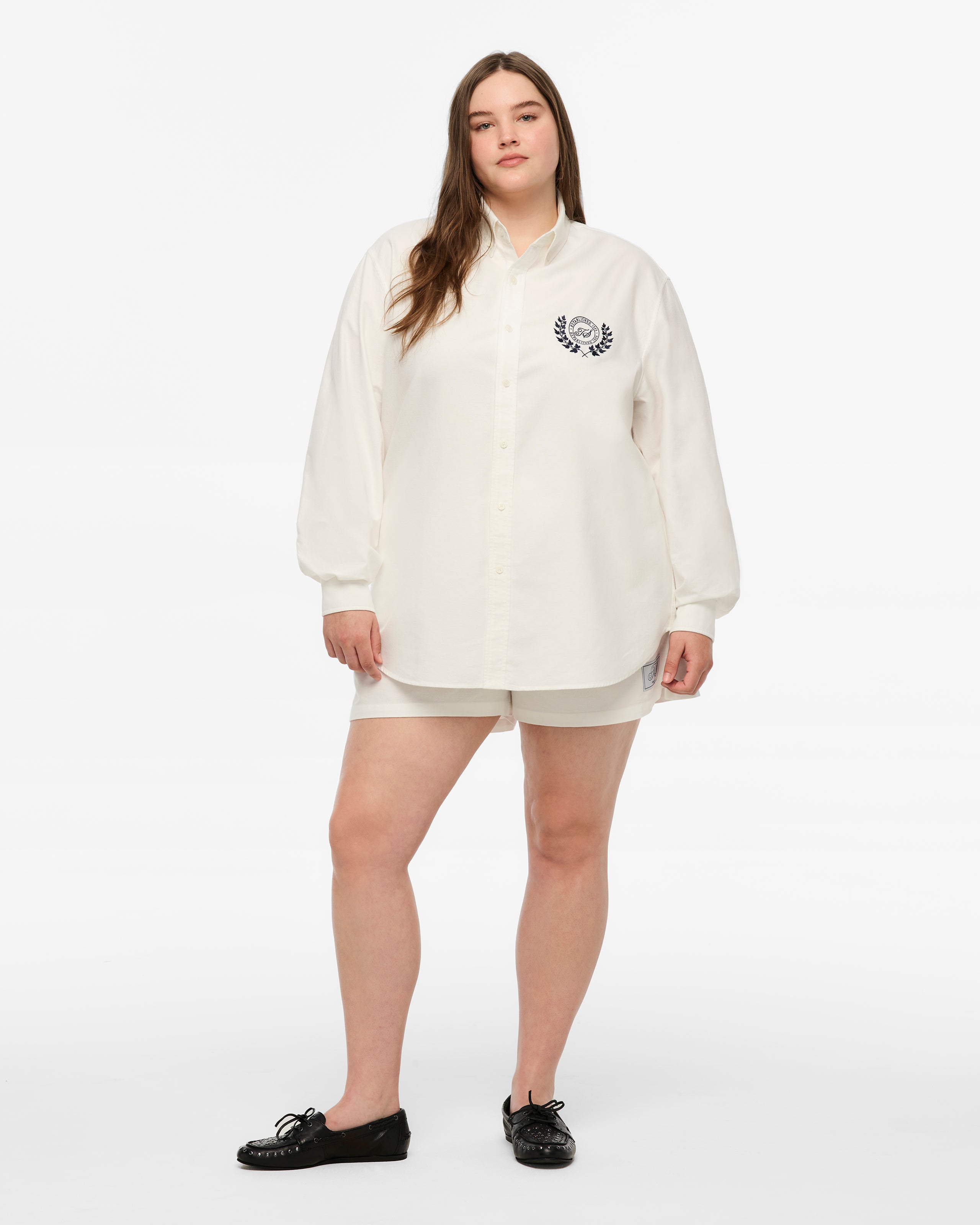 TS Crest White Oxford Shirt 2XL model full length