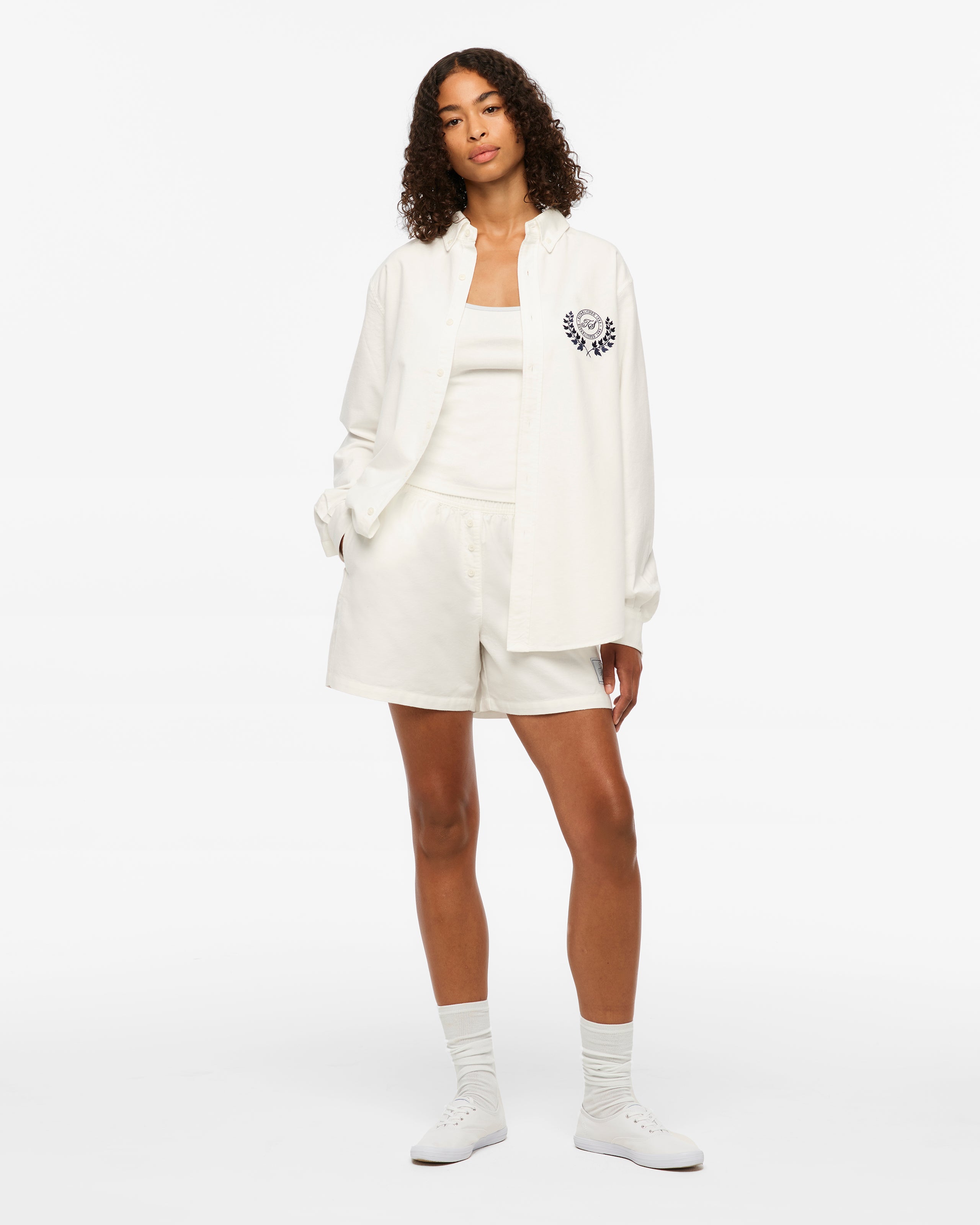 TS Crest White Oxford Shirt S model full length