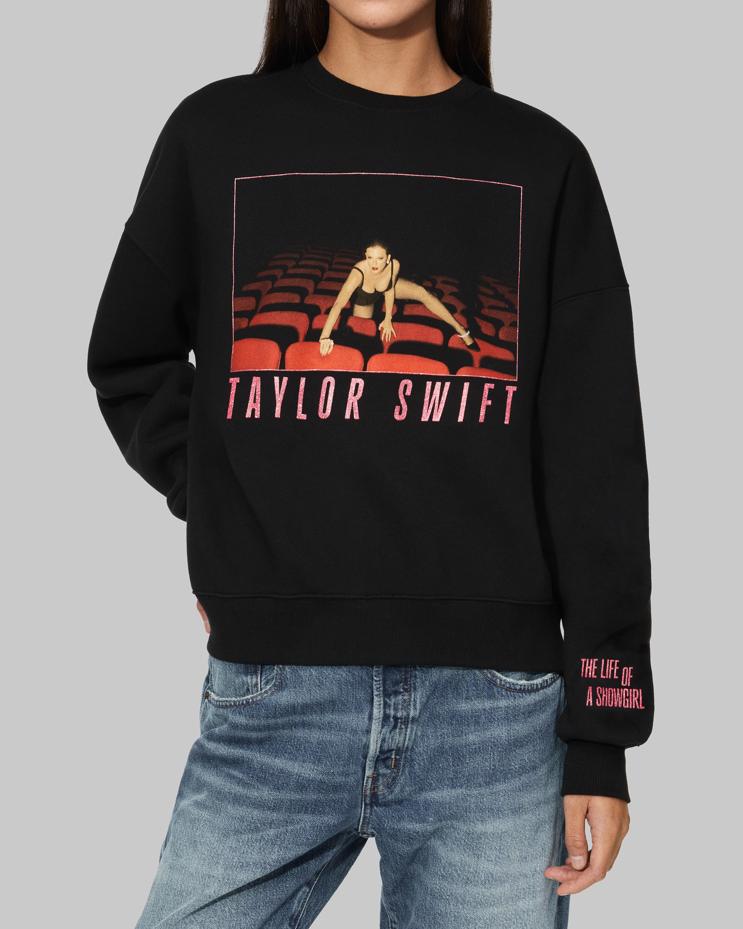 The Life of a Showgirl It's Frightening Black Crewneck Sweatshirt Front on Model