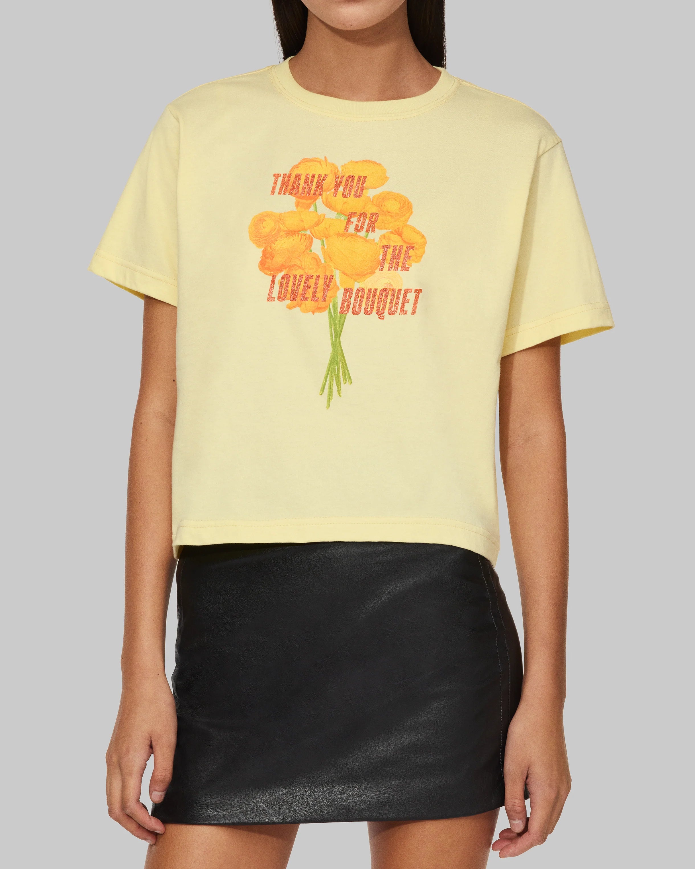 Thank You For The Lovely Bouquet Cropped T-Shirt Front on Model 