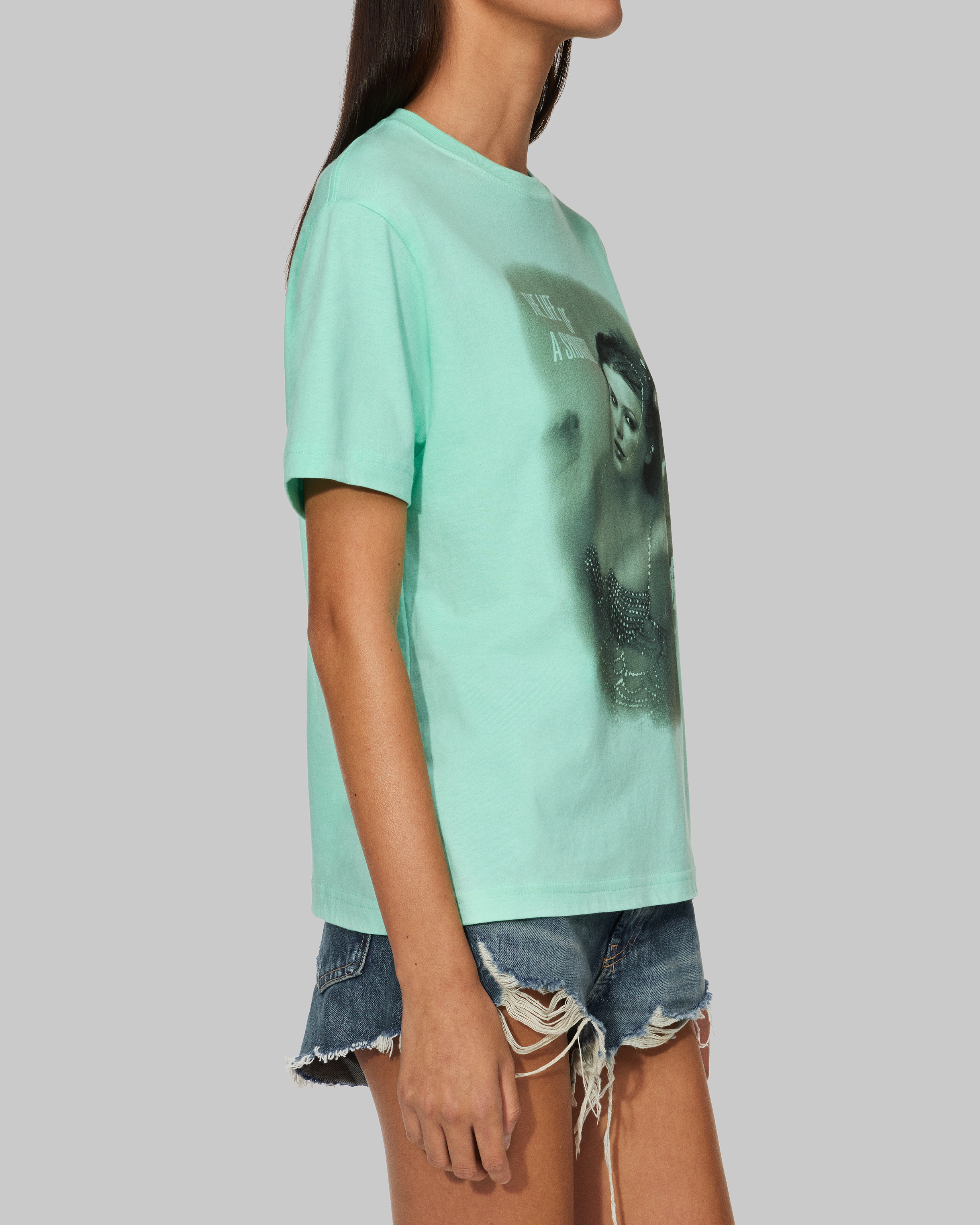 The Life of a Showgirl Mint T-Shirt Side on Model