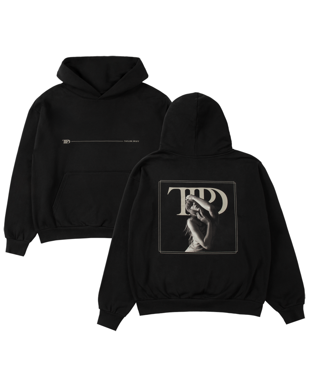 The Tortured Poets Department Black Hoodie front and back