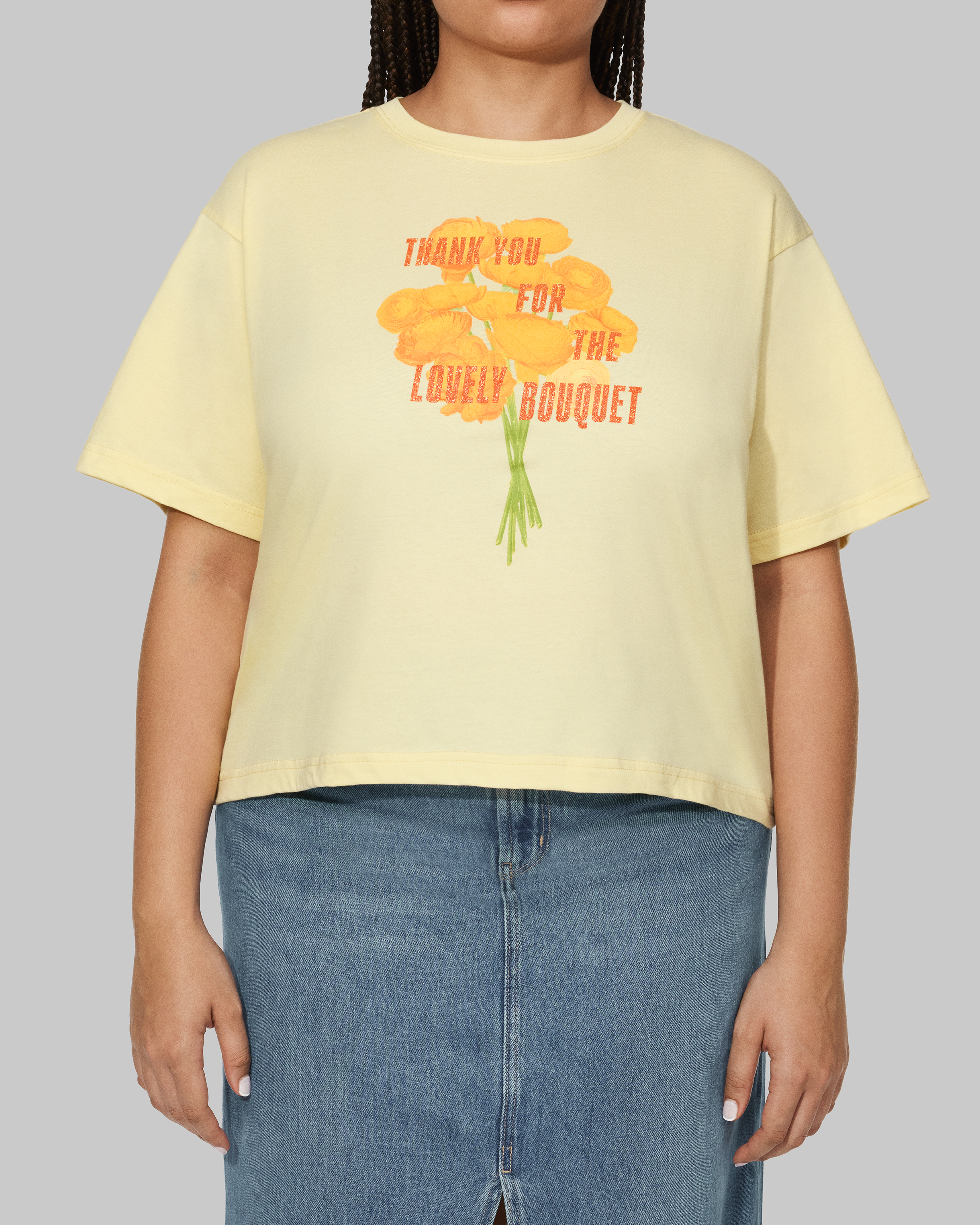 Thank You For The Lovely Bouquet Cropped T-Shirt Front on Model
