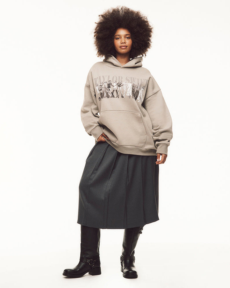 TTPD Eras Beige Hoodie Female Model 2 Full Body