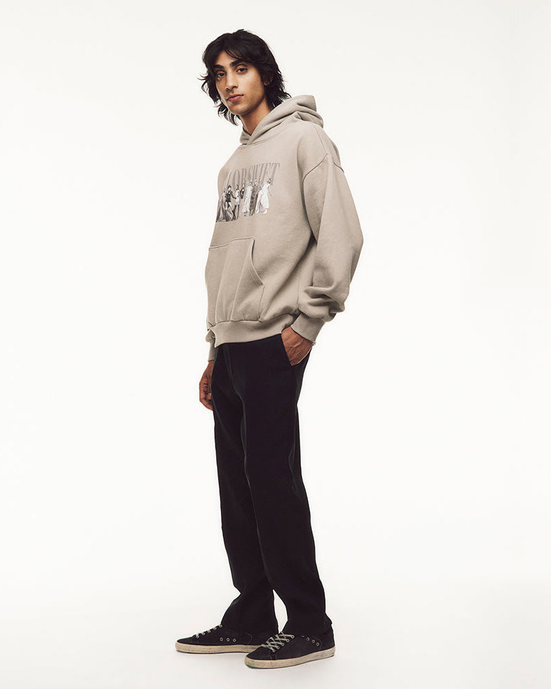 TTPD Eras Beige Hoodie Male Model Full Body Side View